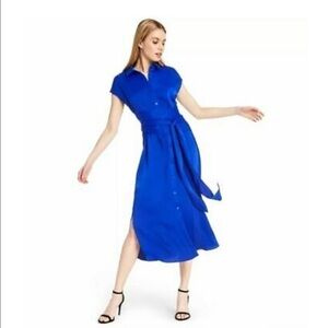 Cushnie Cobalt Blue Maxi Dress Tie Waist Cutout Back